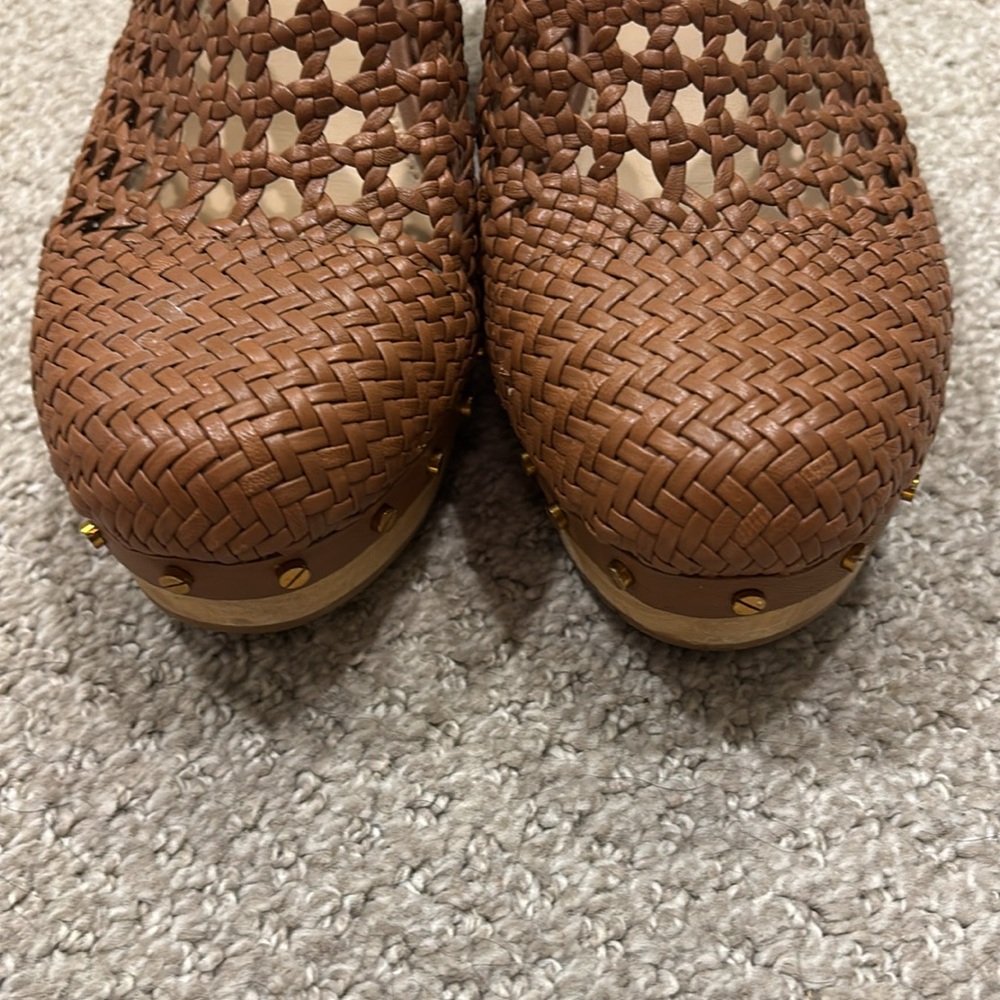 NEW Veronica Beard Hardie Woven Leather Clogs Hazelwood Brown 8 Boho Earthy - Picture 6 of 6